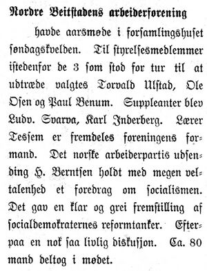 Artikkel om møte i Nordre Beitstadens Arbeiderforening i Mjølner 15.3.1898.jpg