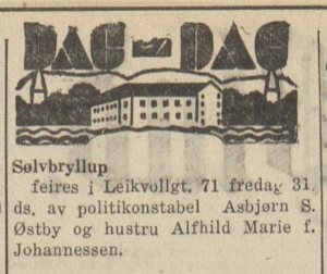 Asbjørn S. Østby Sølvbryllup Sandefjords Blad, torsdag 30. august 1945, s. 2.png