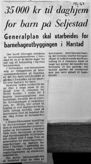Avisklipp fra Harstad Tidende om Seljestad barnehageklubb 12.01. 1967.jpg