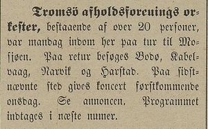 Avisklipp fra Harstad Tidende om Tromsø avholdsforenings orkester 9.8.1900.jpg