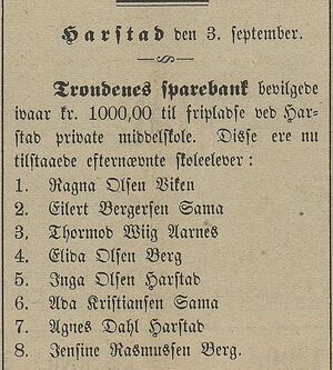 Avisklipp omTrondenes sparebank i Harstad Tidende 03.09.1900.jpg