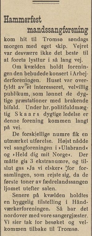 Avisklipp om Hammerfest Mandssangforening i Nordlys 12.09. 1908.jpg