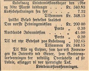 Avisklipp om Kvindemissionsforeningen fra Lofot-Posten 04.04. 1885.jpg