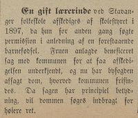 141. Avisklipp om en lærerinnes kamp for retten til å føde barn i Harstad Tidende 15.10. 1900.jpg