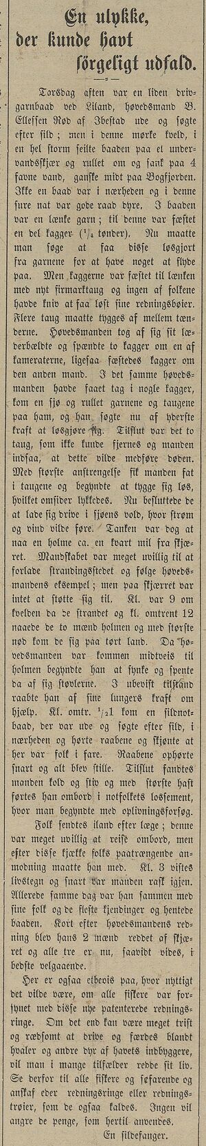 Avisklipp om forlis ved Liland i Harstad Tidende 01.11. 1900.jpg