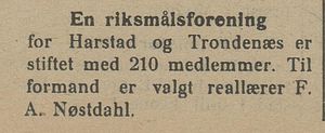 Avisklipp om riksmålsforening fra Nordlys 30.01.1909.jpg