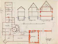 Snitt av bygningen. Foto: Tegning av Finn Knudsen/Nasjonalmuseet (mai 1902).