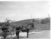 Bø prestegard april 1942. Heim frå møte på Bø gamleheim, Erling og Svarten