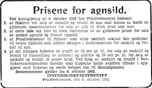 Bekjentgjørelse om agnsildpriser i Adresseavisen 8.10. 1942.jpg