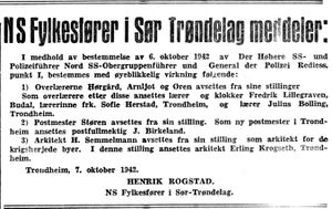 Bekjentgjørelsesannonse fra NS fylkesfører i Sør-Trøndelag i Adresseavisen 8.10. 1942.jpg