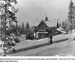Nåværende Besserud stasjon da den ennå var "Holmenkol Banens Station paa Holmenkollen", dvs før 1916. Anders B. Wilse/Norsk Folkemuseum