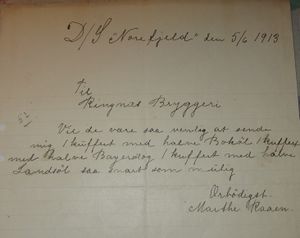 Bestilling fra DS Norefjeld til Ringnes 1913.jpg