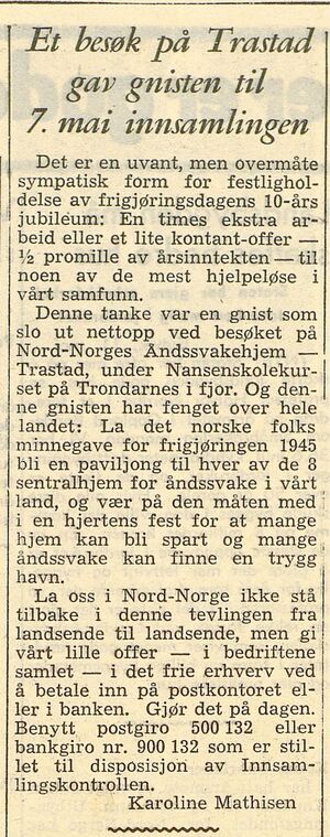 Bidrag til Nord-Norges åndssvakehjem i Lofotposten 11.05.1955.jpg