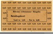 Betalingskort på bilruten Lillehammer-Ringebu. "Verdi kr 5,00. - Pris kr 4,00". Ukjent/Norsk Jernbanemuseum