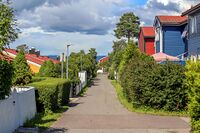 Rekkehusbebyggelse i Åslandhellinga lengst sør på Bjørndal. Foto: Leif-Harald Ruud (2020)