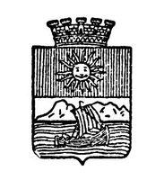 Bodøs gamle byvåpen, sort/hvitt og med murkrone.