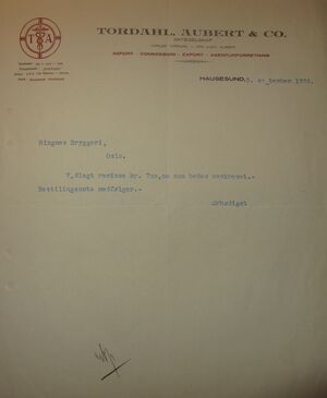 Brev fra Tordahl Aubert Haugesund til Ringnes 1926.JPG
