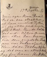 Faksimile fra brev til David Somerville fra moren ved faren Thomas Townshend Somervilles bortgang 1914