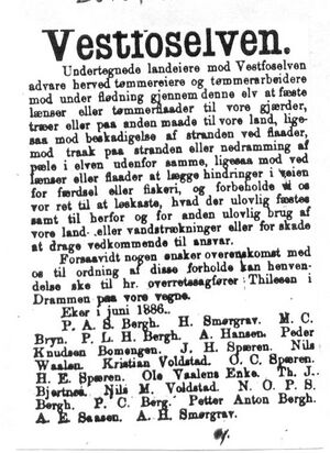 Buskeruds Blad 26 06 1886 -Vestfosselven, advarsel fra grunneierne.jpg