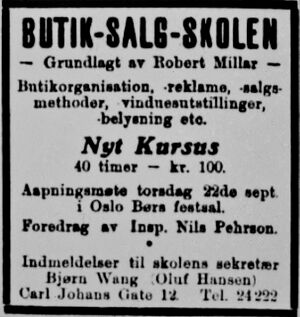 Butiksalgskolen annonse Aftenposten 1927.JPG