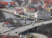 To bybroer i Halden, sett fra Fredriksten festning. Foto: Stig Rune Pedersen