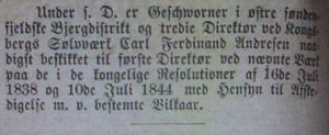 Carl Ferdinand Andresen utnevnelse notis Aftenposten 1869.jpg