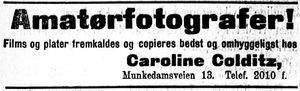 Caroline Colditz annonse Aftenposten 1915.JPG