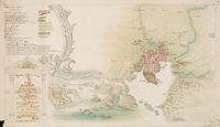 1784: P. Stockfleths kart over Christiania med omegn, kart og fantasifulle prospekter.