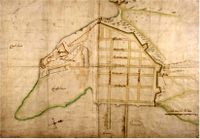 1648: Isaac van Geelkercks bykart. Dekker Kvadraturen og festningen.