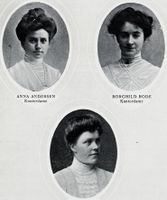 Øverst tv: Anna Andersen, kontordame ; øverst th: Borghild Rode, kontordame ; nederst: Anna Gjefsen, kontordame.