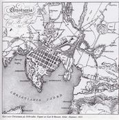 Kart over Christiania 1830.Kilde: Jernbanemuseet