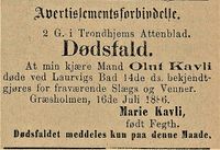288. Dødsannonse for Oluf Kavli i Tromsø Stiftstidende 18.07. 1886.jpg