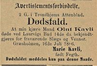 288. Dødsannonse for Oluf Kavli i Tromsø Stiftstidende 18.07. 1886.jpg