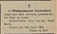 339. Dødsannonse for Stiftamtmand Chr. Kjerschow i Tromsø Amtstidende 20.04. 1889 .jpg