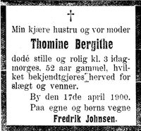 461. Dødsannonse for Thomine Bergithe Johnsen i Indtrøndelagen 18.4.1900.jpg