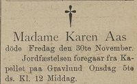 134. Dødsannonse for madame Karen Aas i Harstad Tidende 03.12. 1900.jpg