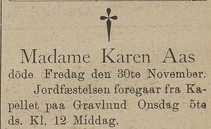 Dødsannonse for madame Karen Aas i Harstad Tidende 03.12. 1900.jpg
