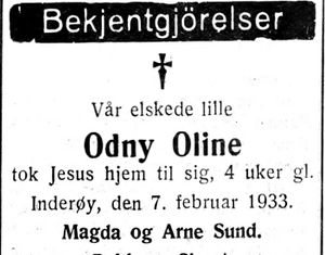 Dødsannonse i Nord-Trøndelag og Nordenfjeldsk Tidende 09.02.33.jpg