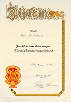 292. DIPLOM for 40 år i Norsk Arbeiderkorforbund - Karl Kristiansen.JPG