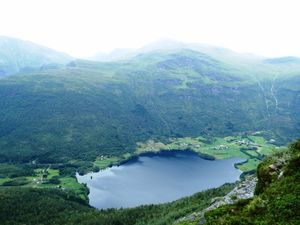 Damfoss Langvatn juli 2009, sett frå Skaphornet.JPG