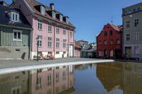 Bebyggelsen ved Sigrun Bergs plass i den vestligste delen av Damstredet sett fra Akersveien. Foto: Leif-Harald Ruud (2014)
