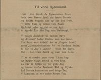 Hyldningsdiktet Til Vore Sjømænd på førstesida i Norges Sjøfartstidende den 1. januar 1890.