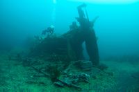 Et yndet dykkermål - i Brurvika. Hekken. Roret virker å være rimelig intakt. Foto:Siv Pedersen.