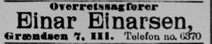 Einar Einarsen advokat annonse Aftenposten 1906.JPG
