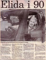Elina Scheie avisintervju i Romerikes Blad på 90-årsdagen 2. april 1995. Elida er feiltrykk.