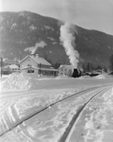 Tog på Fagernes stasjon, som var endestasjonen på Valdresbanen. Foto: Nasjonalbiblioteket