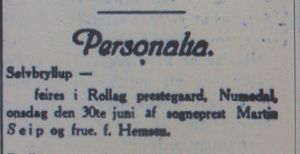 Faksimile Aftenposten 1915 sølvbryllup Seip Rollag.JPG