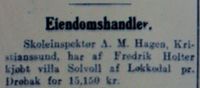 Faksimile Aftenposten 1918: Notis om Hagens kjøp av en eiendom ved Drøbak.