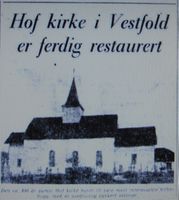 Faksimile Aftenposten 1958: omtale av restauringen av Hof kirke.