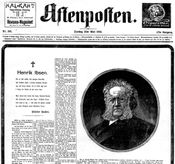Faksimile fra Aftenpostens forside 23. mai 1906: Henrik Ibsens død.